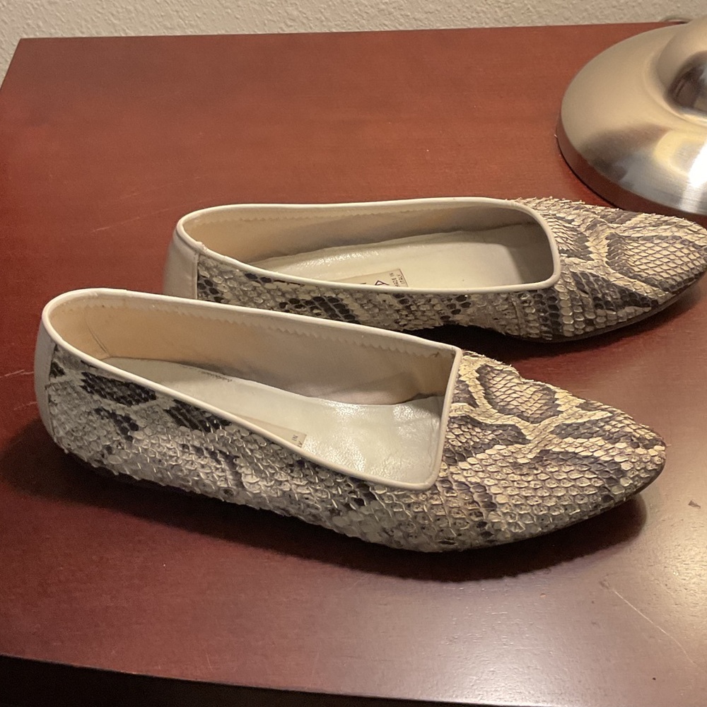 Via Spiga Neutral Snake-Print Ballet Flats